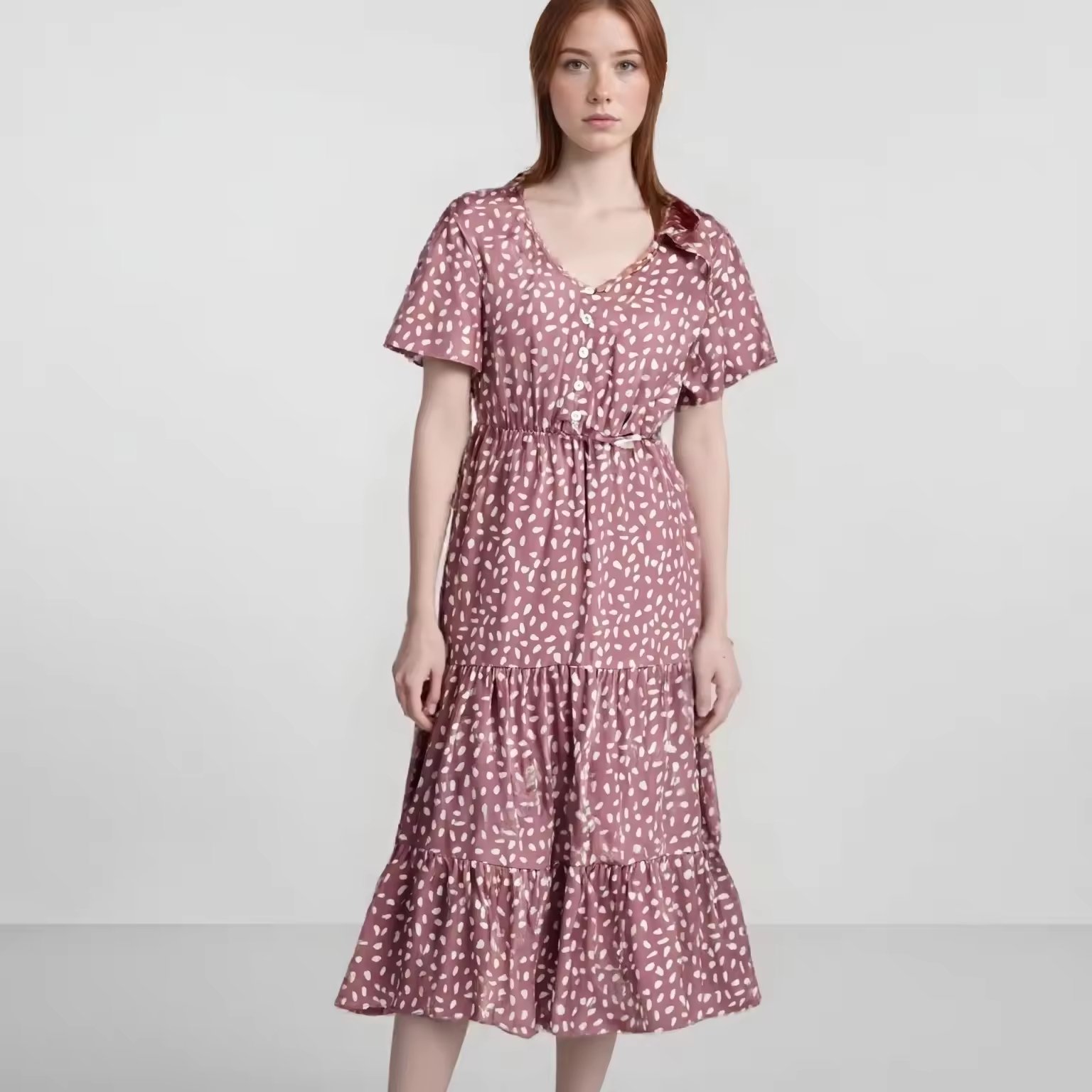 Lady's Casual Midi-Length V Neck Dress