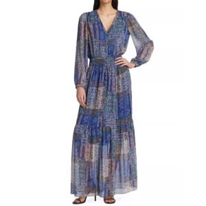 V-neck Long Wide Sleeves Maxi Dress