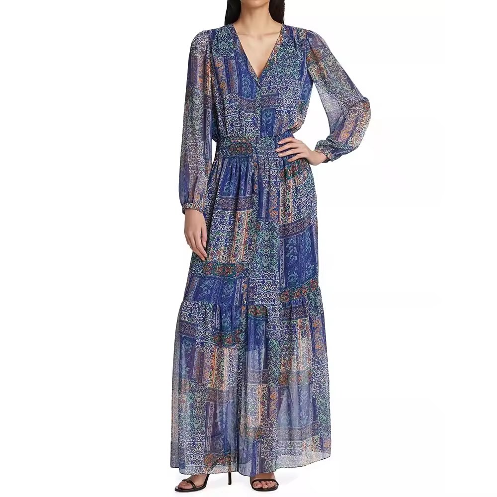 V-neck Long Wide Sleeves Maxi Dress