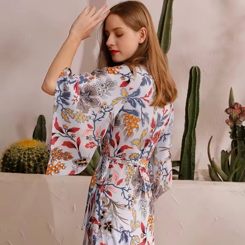 Women's Vintage Floral Print Woven Chiffon Summer Dress - Image 3