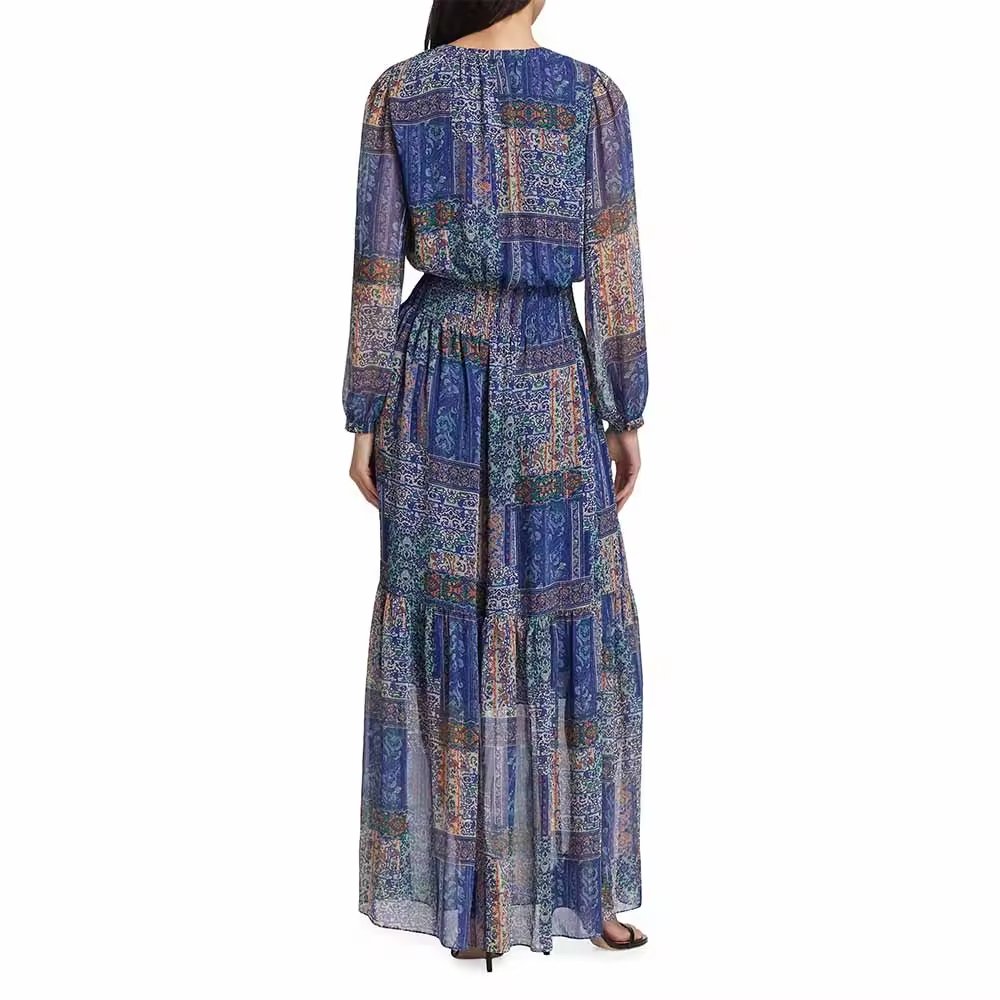 V-neck Long Wide Sleeves Maxi Dress - Image 3
