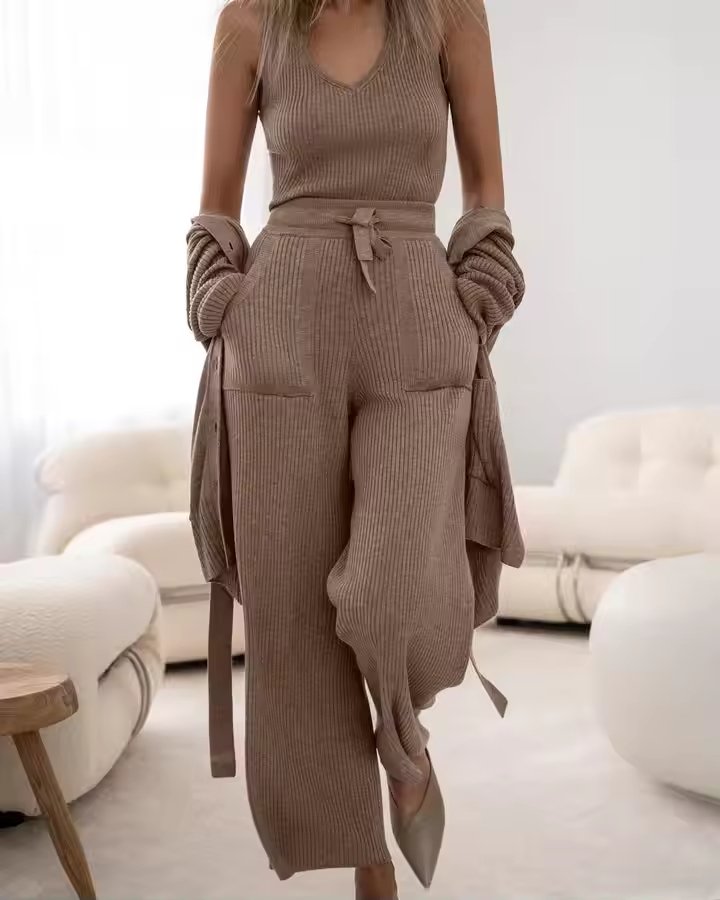 Women Sweater Three Piece Knit Camisole Pants