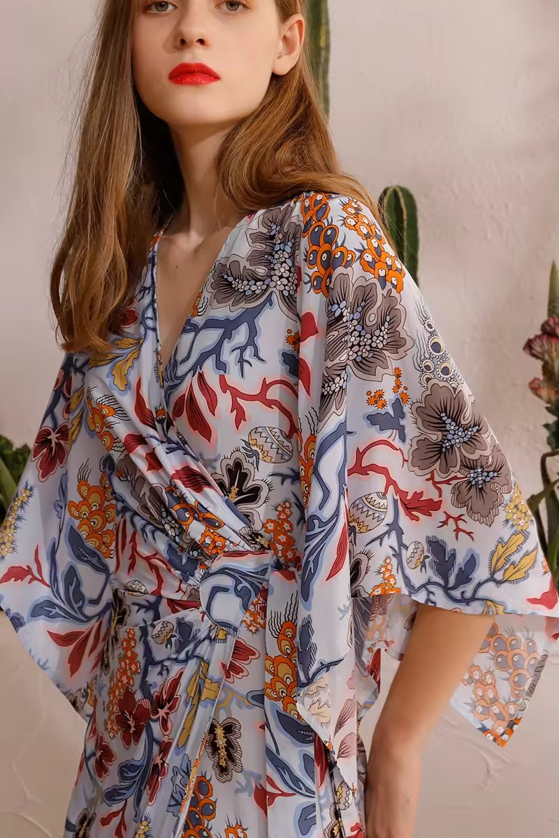 Women's Vintage Floral Print Woven Chiffon Summer Dress