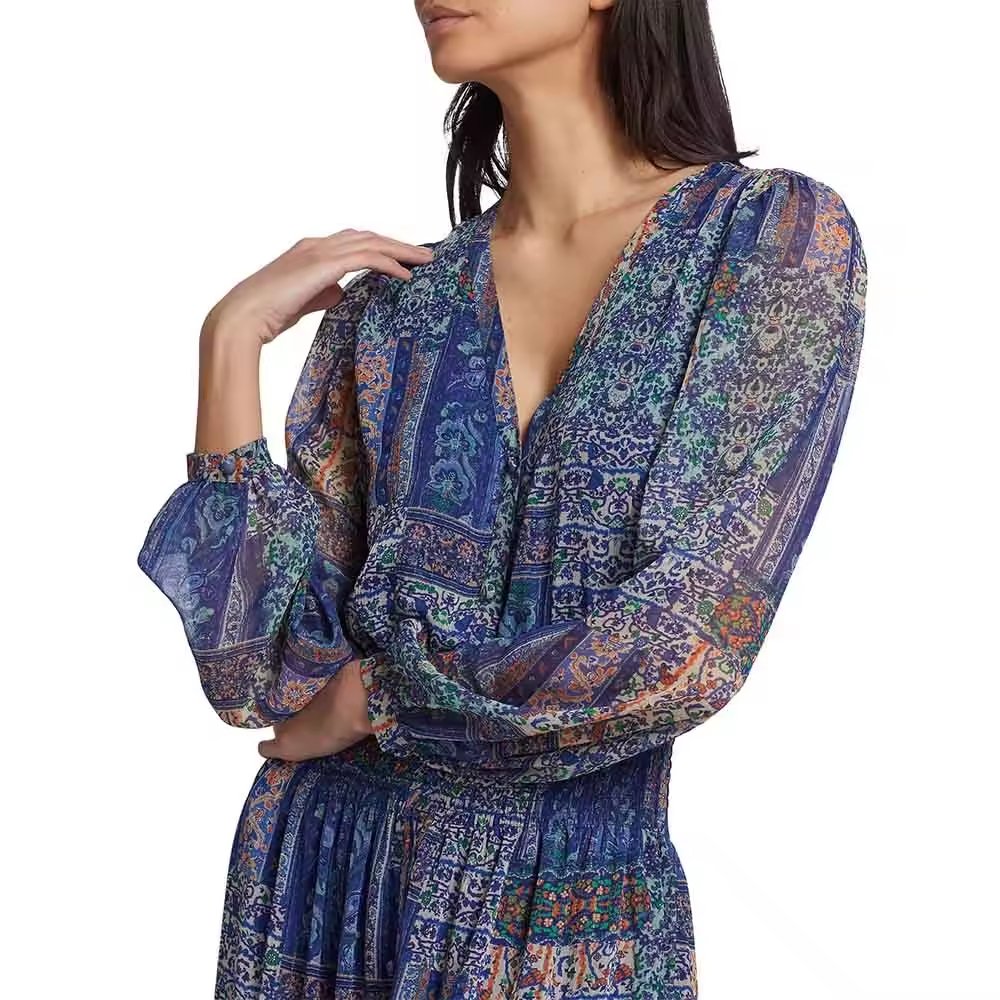 V-neck Long Wide Sleeves Maxi Dress - Image 2